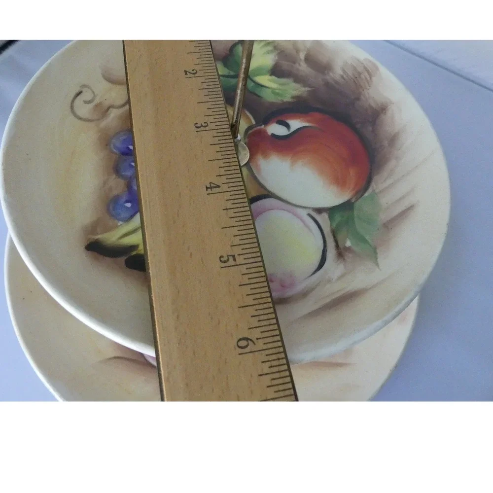 Vintage 2 Tier Ceramic Serving Stand Hand Painted Fruit Motif Appetizer Tray